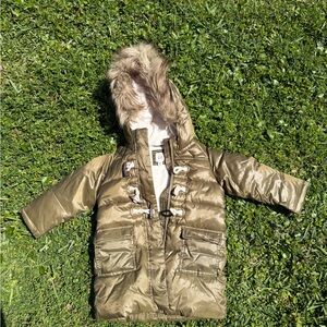 GAP Toddler Puffer Coat with Faux Fur Hood - Olive Green